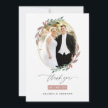 Carte De Remerciements Hiver Rustic Green Photo Mariage<br><div class="desc">Watercolor feuilles mariage d'hiver merci carte photo avec la typographie d'écriture conçue pour être rapidement et facilement customisé. Une photo en forme de portrait est conseillée.</div>