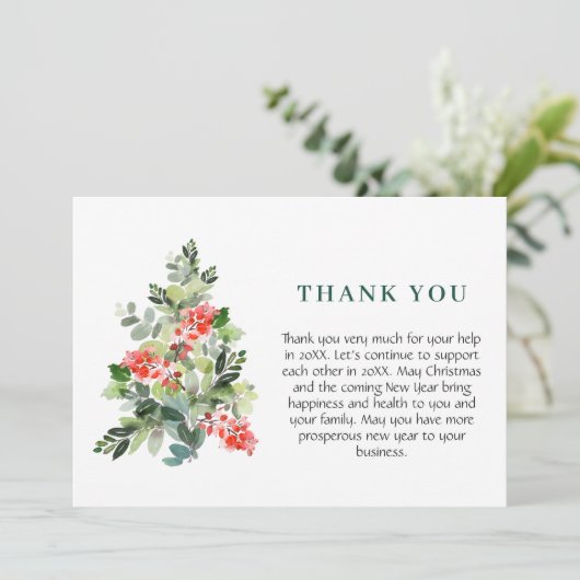 Carte De Remerciements Holly Berry Tree Noël de Noël (Debout devant)