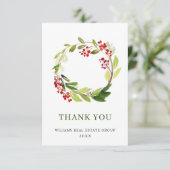 Carte De Remerciements Holly Berry Wreath Noël de Noël (Debout devant)