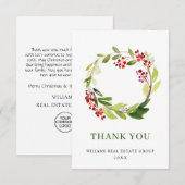 Carte De Remerciements Holly Berry Wreath Noël de Noël (Devant / Derrière)
