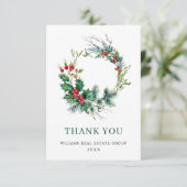 Carte De Remerciements Holly Berry Wreath Noël de Noël (Debout devant)