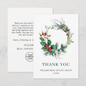 Carte De Remerciements Holly Berry Wreath Noël de Noël (Devant / Derrière)