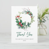 Carte De Remerciements Holly Berry Wreath Noël de Noël (Debout devant)