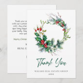 Carte De Remerciements Holly Berry Wreath Noël de Noël (Devant / Derrière)