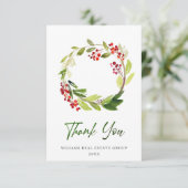 Carte De Remerciements Holly Berry Wreath Noël de Noël (Debout devant)