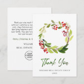 Carte De Remerciements Holly Berry Wreath Noël de Noël (Devant / Derrière)
