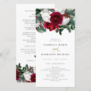 Carte De Remerciements HOLLY Burgundy Winter Floral Gold Wedding Programm