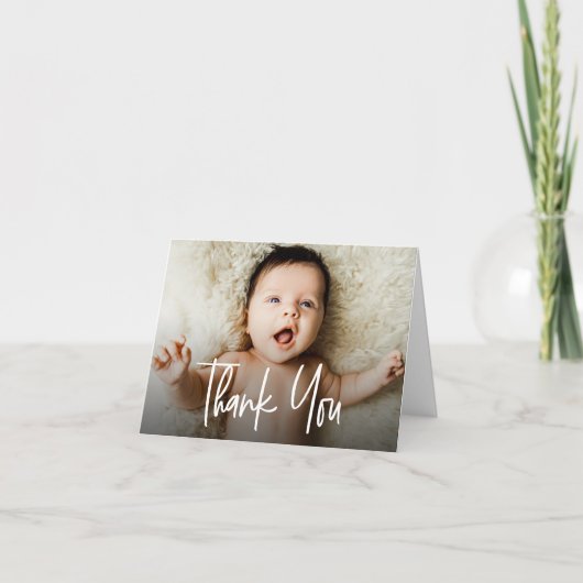 Carte De Remerciements Horizontal Baby Photo Modern Handlettering script (Devant)