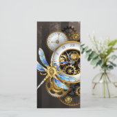 Carte De Remerciements Horloge à vapeur avec libellule mécanique (Debout devant)