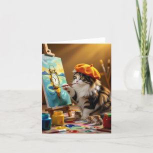 Carte De Remerciements Horloge de peinture de Kitty gris