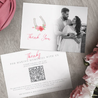 Carte De Remerciements Horses and roses monogram wedding Photos QR Code
