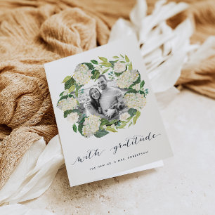 Carte De Remerciements Hortensia blanc Remerciement de photo de mariage