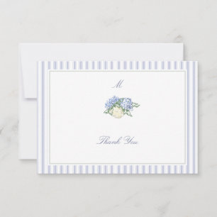 Carte De Remerciements Hortensia Rayures Formelles Mariage Classique Côté