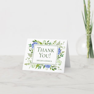 Carte De Remerciements Hortensias Bleus Pliés Vides