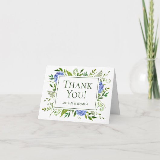 Carte De Remerciements Hortensias Bleus Sentiment Plissé (Devant)