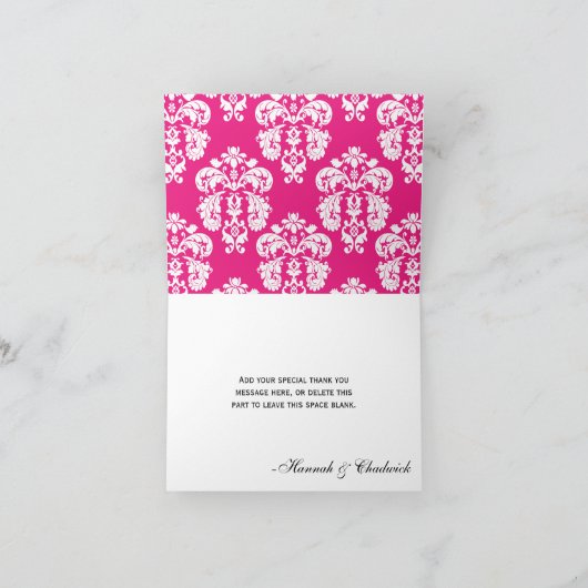 CARTE DE REMERCIEMENTS HOT PINK AND BLACK DAMASK EIFFEL TOWER THANK YOU (Intérieur)