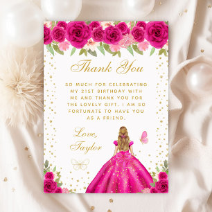 Carte De Remerciements Hot rose Blonde cheveux Princesse Anniversaire