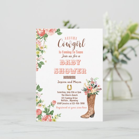 Carte De Remerciements Howdy, C'est une poupée Baby shower de fille Invit (Debout devant)