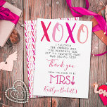 Carte De Remerciements Hugs & Kisses (XOXO) Fête des mariées de la Saint<br><div class="desc">Dites merci avec style avec ces cartes de remerciement modernes et très tendance. Ce design est facile à personnaliser avec votre libellé d'événement spécial et vos invités seront ravis quand ils verront ces fabuleux remerciements. Les éléments correspondants se trouvent dans la collection.</div>