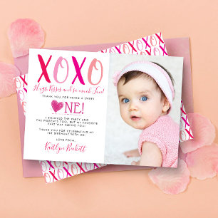 Carte De Remerciements Hugs & Kisses (XOXO) Valentine's Day 1st Birthday