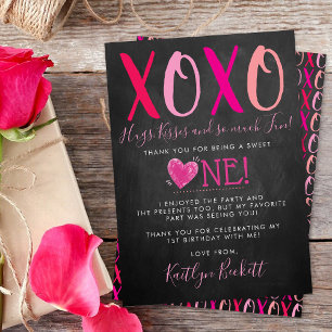 Carte De Remerciements Hugs & Kisses (XOXO) Valentine's Day 1st Birthday