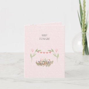 Carte De Remerciements Hurray A Little Girl Cute Mouse With Flowers Card