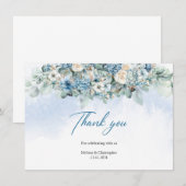 Carte De Remerciements Hydrangea bleu bohème et roses blanches eucalyptus (Devant / Derrière)