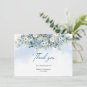 Carte De Remerciements Hydrangea bleu bohème et roses blanches eucalyptus (Debout devant)