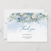 Carte De Remerciements Hydrangea bleu boho et roses blanches eucalyptus (Devant)