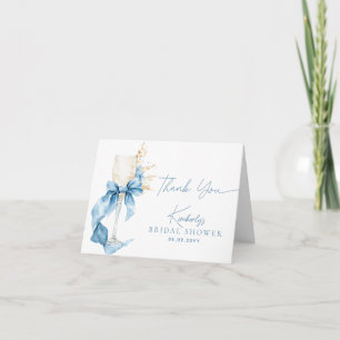 Carte De Remerciements Hydrangea Bleu Élégant Ruban Champagne Baby Shower