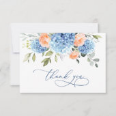 Carte De Remerciements Hydrangea Bleue Élégante Roses Fleurs Rose Pale (Devant)