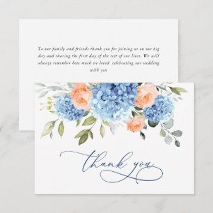 Carte De Remerciements Hydrangea Bleue Élégante Roses Fleurs Rose Pale