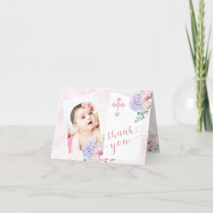 Carte De Remerciements Hydrangea Blooms Girl Baby Photo Baptême
