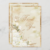 Carte De Remerciements Hydrangea Elegant Blanc Or Floral Mariage (Devant / Derrière)