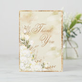 Carte De Remerciements Hydrangea Elegant Blanc Or Floral Mariage (Debout devant)