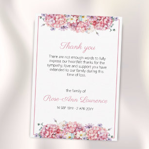 Carte De Remerciements Hydrangea Floral Funéraire Aquarelle Rose