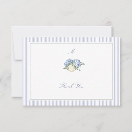 Carte De Remerciements Hydrangea Formal Stripes Coastal Classic Wedding (Devant)