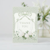 Carte De Remerciements Hydrangeas Blanches Petits Points Vert Sauge Vinta (Debout devant)