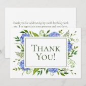 Carte De Remerciements Hydrangeas bleus pour les 100 ans (Devant / Derrière)