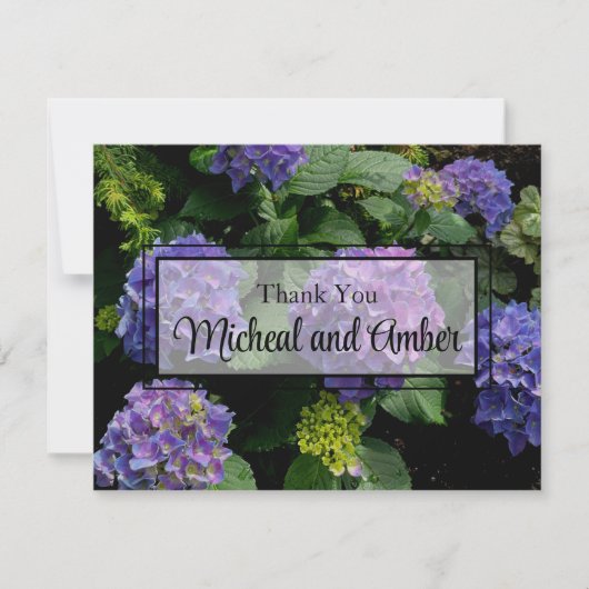 Carte De Remerciements Hydrangeas jardin fleuri bleu violet (Devant)