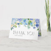 Carte De Remerciements Hydrangées bleues et Mariage Rose d'ivoire (Devant)