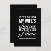 Carte De Remerciements I never question my wife's choices funny wedding g (Devant / Derrière)