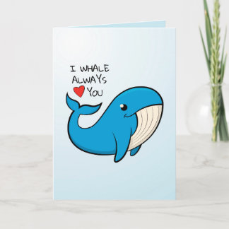 Carte De Remerciements "I whale love you" Baleine bleu rose.
