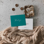 Carte De Remerciements Idyllique Stylish Calligraphie Turquoise Mariage p<br><div class="desc">Cette calligraphie de style idyllique turquoise mariage plat carte de remerciements est parfaite pour un mariage simple. Le design sobre et élégant présente une typographie de script classique et sophistiquée dans un arrière - plan turquoise. Personnalisez l'intérieur de la carte avec vos noms, et un message de remerciement. Ou laissez...</div>