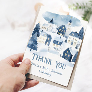 Carte De Remerciements Il faut un village Baby Shower Neige d'Hiver