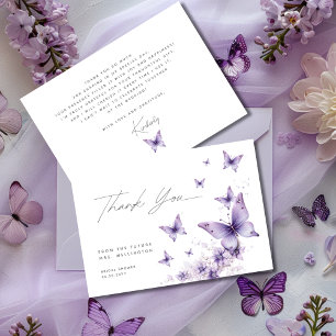 Carte De Remerciements Il me donne des papillons violets : Baby Shower de