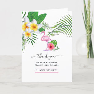 Carte De Remerciements Île tropicale exotique Flamingo rose Diplômé