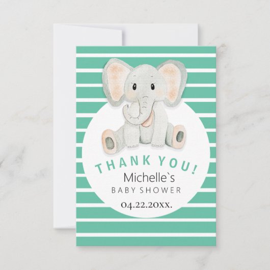 Carte De Remerciements Illustration aquarelle d'éléphant bébé mignon (Devant)