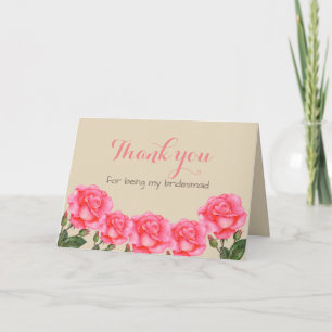 Carte De Remerciements Illustration botanique de Watercolor Pink Roses