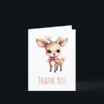 Carte De Remerciements Illustration de dessin animé de cerfs de bébés mig<br><div class="desc">Carte de remerciements avec l'illustration d'un adorable cerf de bébé. Grands yeux grands oreilles avec une grande tête et des petits bois bruns. Portant un gros arc rouge.</div>